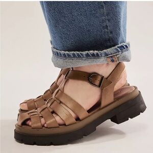 Free People Brown Strappy Lug-Sole Sandals